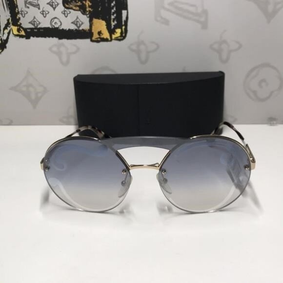 New Authentic Prada Gray and Gold Geometric Sunglasses - Picture 5 of 13